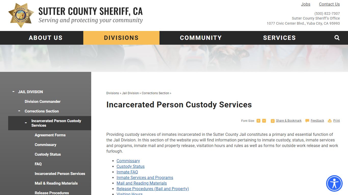 Inmate Custody Services | Sutter County Sheriff, CA